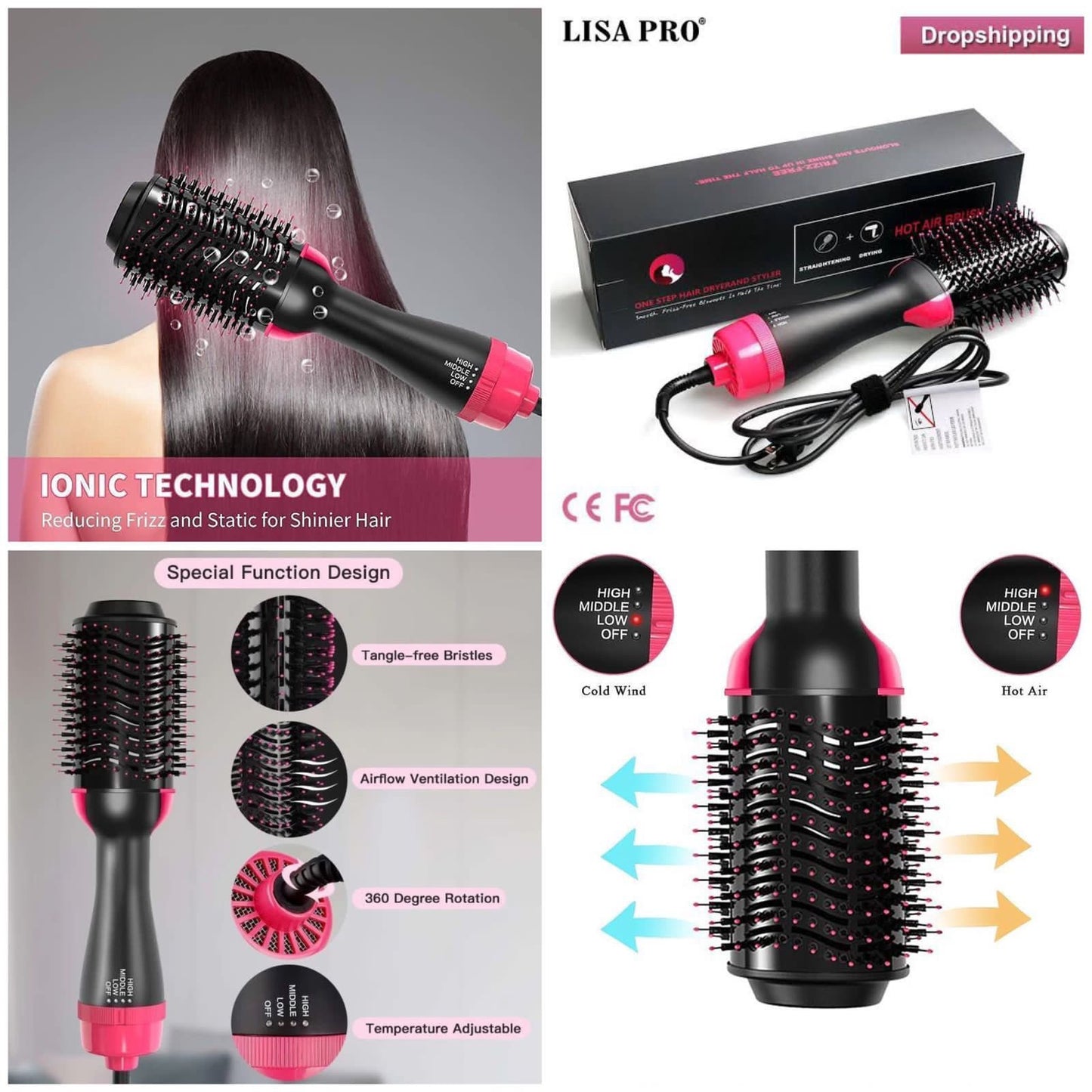 One Step Multifunction Hair Straightener Brush – Straighten, Curl & Style