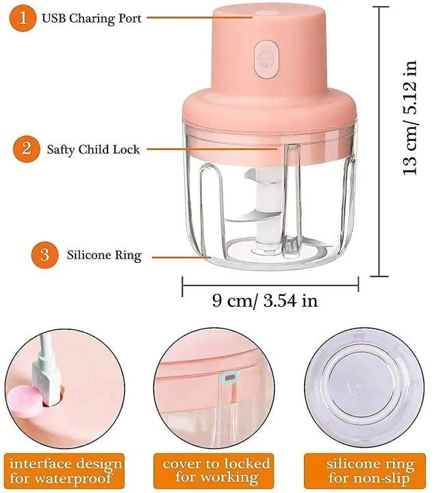 250ml USB Rechargeable Portable Electric Mini Chopper – Compact Food Processor for Garlic, Onion, Vegetables