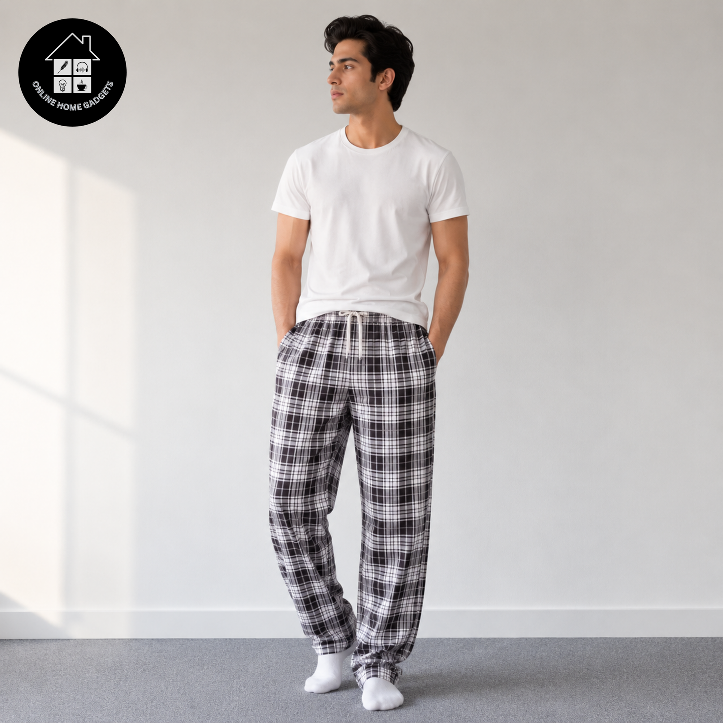 Men’s Cotton Checked Trousers – Soft Comfortable Casual & Lounge Wear Pants - Free Delivery