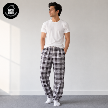 Men’s Cotton Checked Trousers – Soft Comfortable Casual & Lounge Wear Pants - Free Delivery