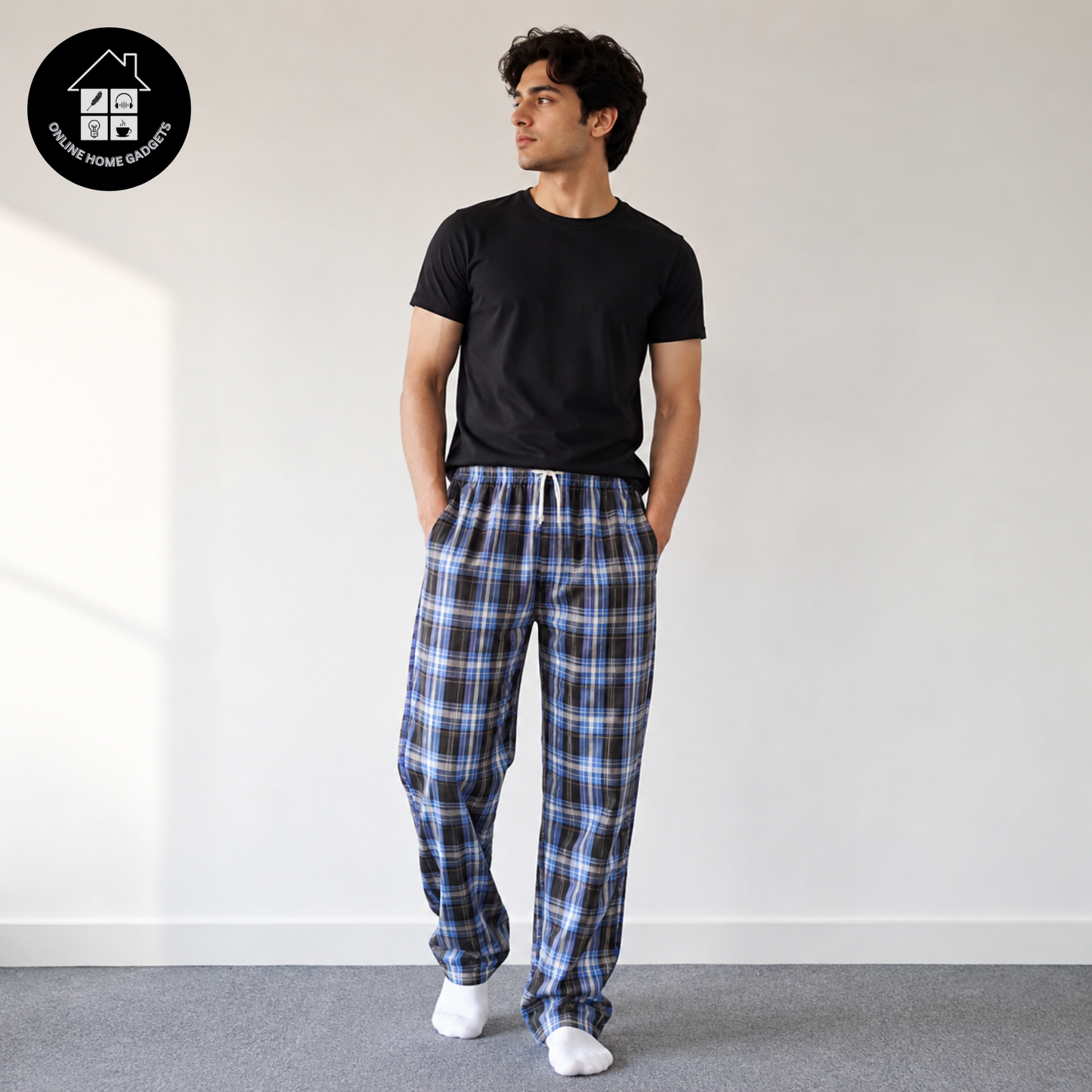 Men’s Cotton Checked Trousers – Soft Comfortable Casual & Lounge Wear Pants - Free Delivery