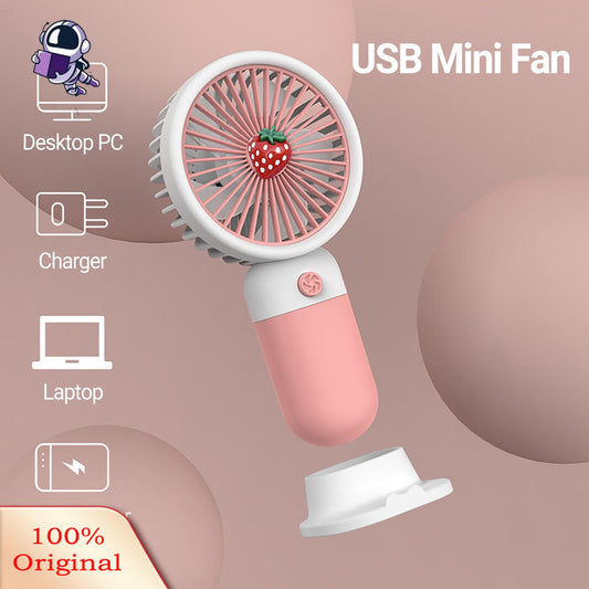 Cute Mini Rechargeable Fan with Phone Holder USB Portable Desk Fan for Travel Office Summer Cooling