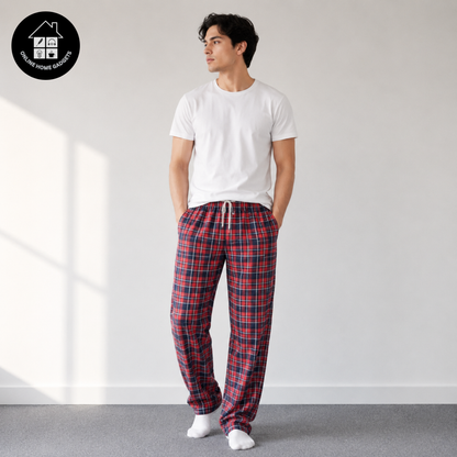 Men’s Cotton Checked Trousers – Soft Comfortable Casual & Lounge Wear Pants - Free Delivery