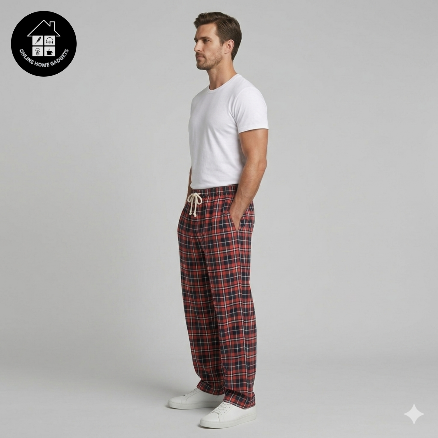 Men’s Cotton Checked Trousers – Soft Comfortable Casual & Lounge Wear Pants - Free Delivery