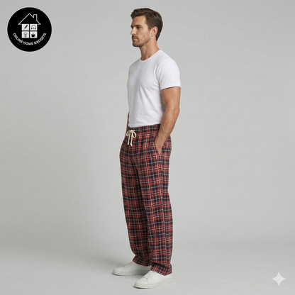 Men’s Cotton Checked Trousers – Soft Comfortable Casual & Lounge Wear Pants - Free Delivery