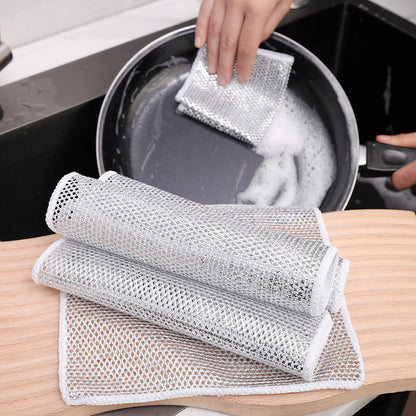 Magic Wire Dishcloth Metal Cleaning Rags for Kitchen Dish Pot Wash 20x20cm Silver Cloth