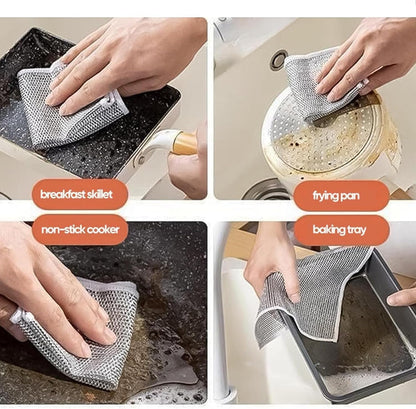 Magic Wire Dishcloth Metal Cleaning Rags for Kitchen Dish Pot Wash 20x20cm Silver Cloth