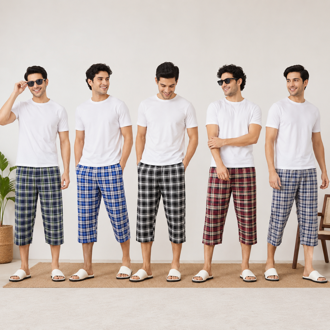 Men’s Cotton Check 3 Quarter Trousers – Soft & Stylish