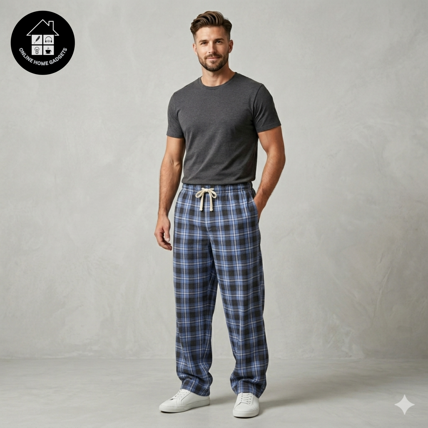 Men’s Cotton Checked Trousers – Soft Comfortable Casual & Lounge Wear Pants - Free Delivery