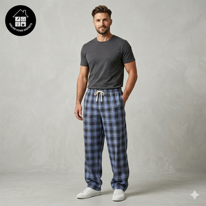 Men’s Cotton Checked Trousers – Soft Comfortable Casual & Lounge Wear Pants - Free Delivery