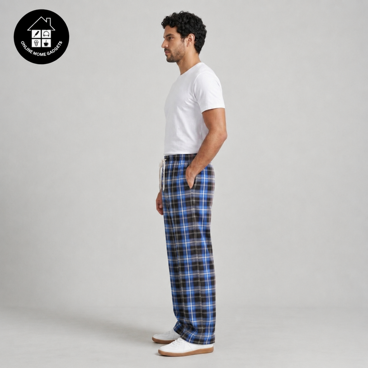 Men’s Cotton Checked Trousers – Soft Comfortable Casual & Lounge Wear Pants - Free Delivery
