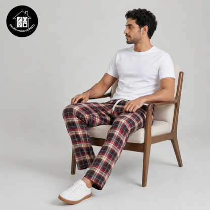 Men’s Cotton Checked Trousers – Soft Comfortable Casual & Lounge Wear Pants - Free Delivery