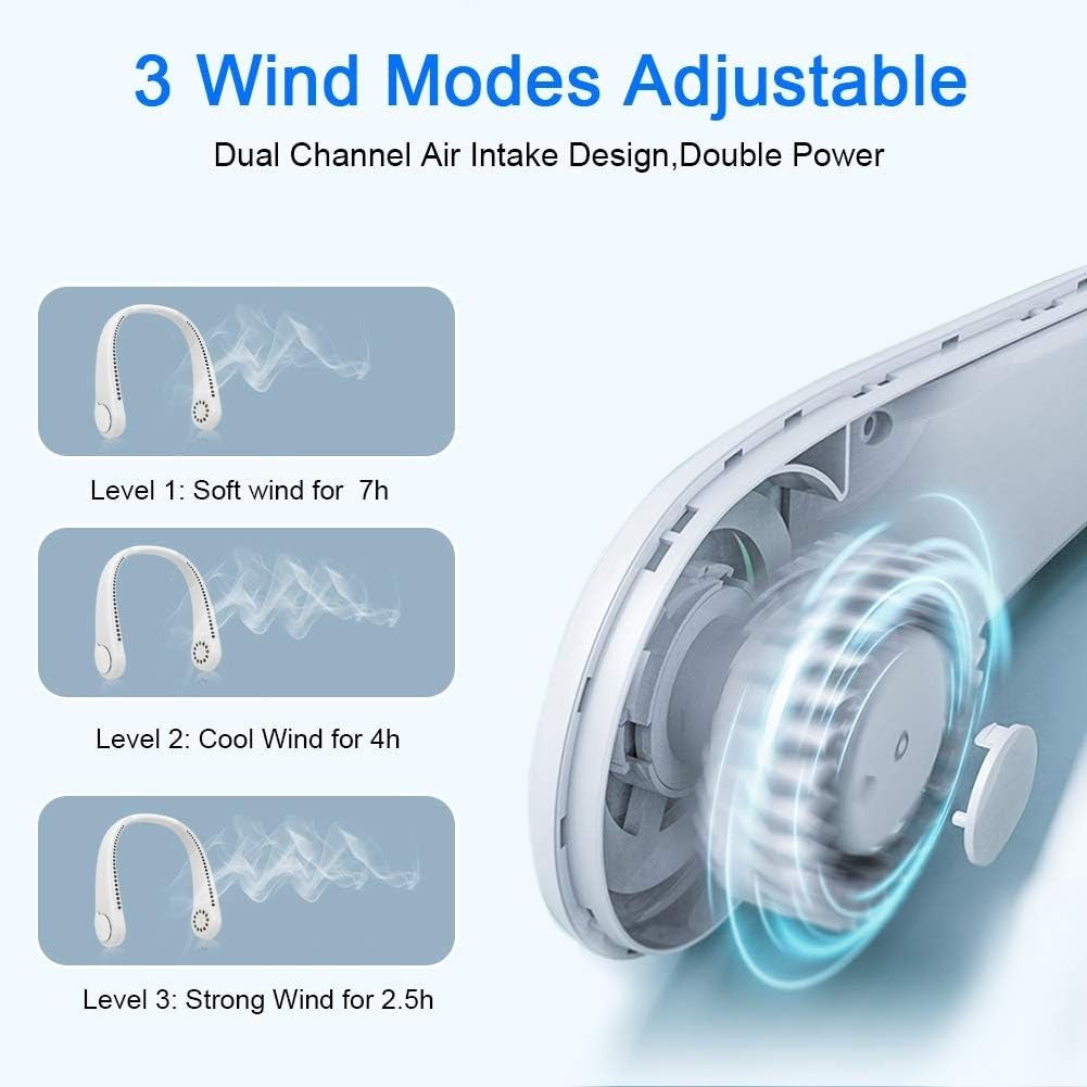 Bladeless Neck Fan – Portable, Hands-Free Cooling with 3 Speeds for Travel, Work & Outdoors