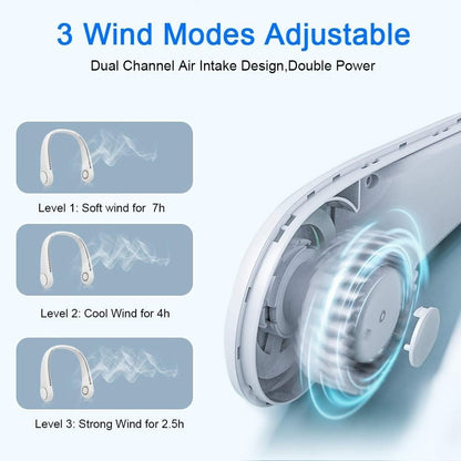 Bladeless Neck Fan – Portable, Hands-Free Cooling with 3 Speeds for Travel, Work & Outdoors