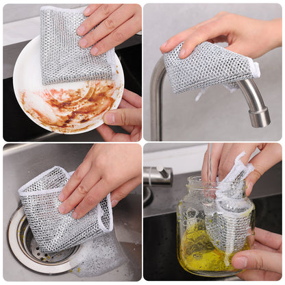 Magic Wire Dishcloth Metal Cleaning Rags for Kitchen Dish Pot Wash 20x20cm Silver Cloth
