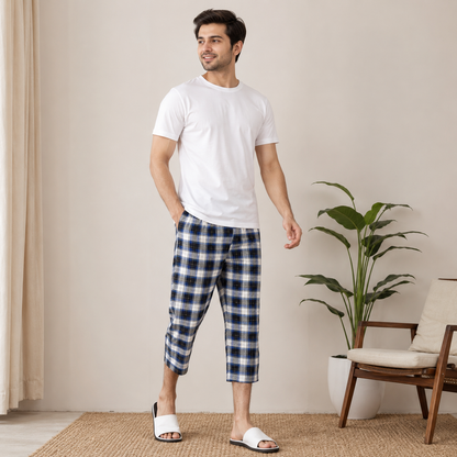 Men’s Cotton Check 3 Quarter Trousers – Soft & Stylish
