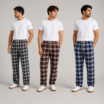 Men’s Cotton Checked Trousers – Soft Comfortable Casual & Lounge Wear Pants - Free Delivery