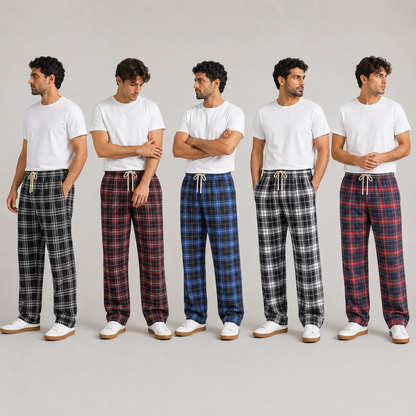 Men’s Cotton Checked Trousers – Soft Comfortable Casual & Lounge Wear Pants - Free Delivery