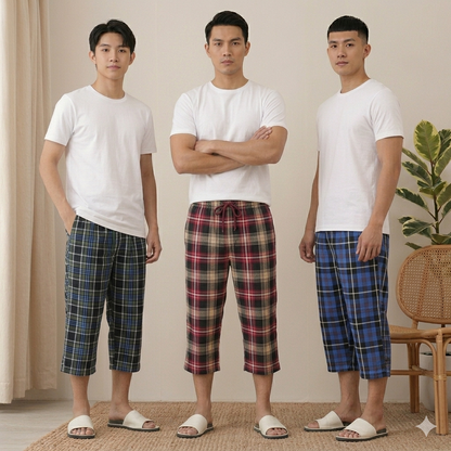Men’s Cotton Check 3 Quarter Trousers – Soft & Stylish
