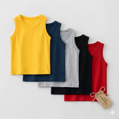 Pack Of 5 | Kids Jersey Sando Comfortable Sleeveless Vest for Daily Summer Wear