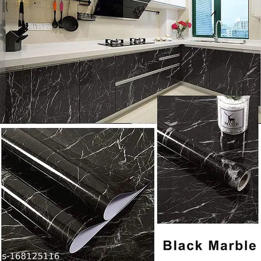 Marble Sheet Premium Self Adhesive White & Black Marble Sheet Sticker Waterproof, Oil & Heat Resistant Decorative Wallpaper for Kitchen, Cupboard, Walls, Cabinets, Countertops & Furniture 60cm × 200cm