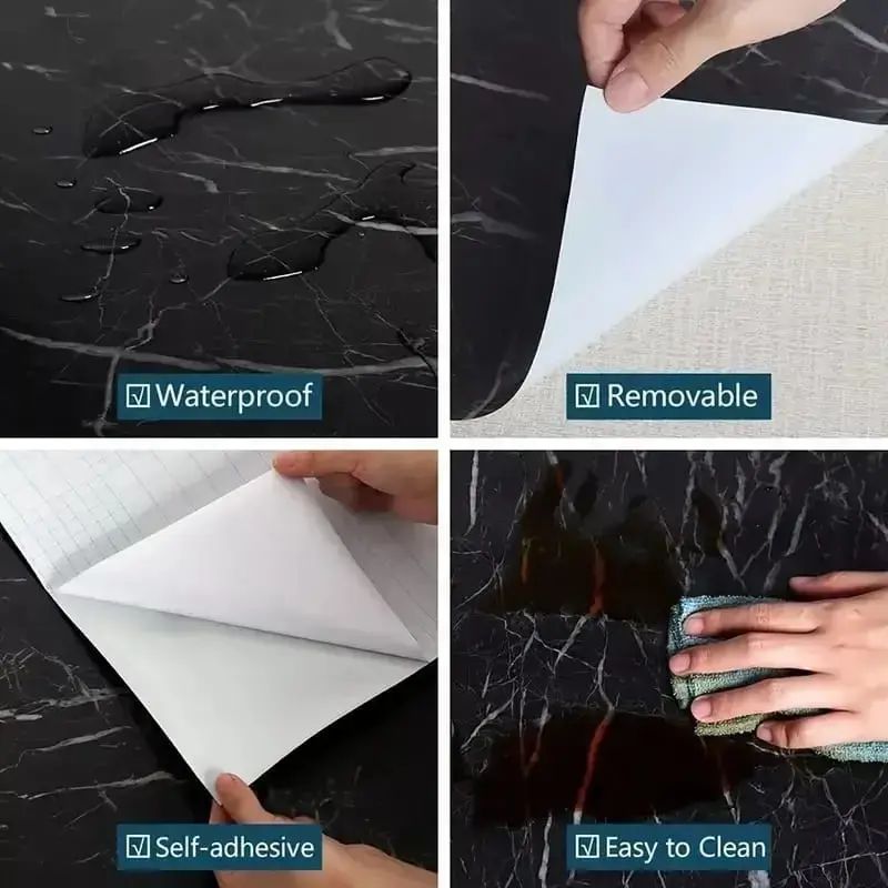 Marble Sheet Premium Self Adhesive White & Black Marble Sheet Sticker Waterproof, Oil & Heat Resistant Decorative Wallpaper for Kitchen, Cupboard, Walls, Cabinets, Countertops & Furniture 60cm × 200cm