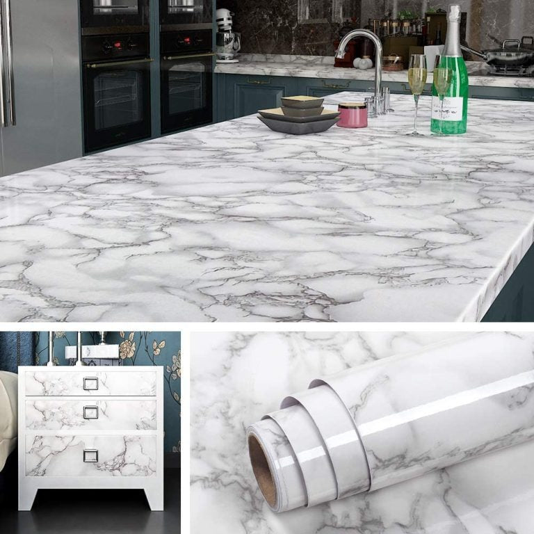 Marble Sheet Premium Self Adhesive White & Black Marble Sheet Sticker Waterproof, Oil & Heat Resistant Decorative Wallpaper for Kitchen, Cupboard, Walls, Cabinets, Countertops & Furniture 60cm × 200cm