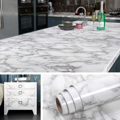 Marble Sheet Premium Self Adhesive White & Black Marble Sheet Sticker Waterproof, Oil & Heat Resistant Decorative Wallpaper for Kitchen, Cupboard, Walls, Cabinets, Countertops & Furniture 60cm × 200cm