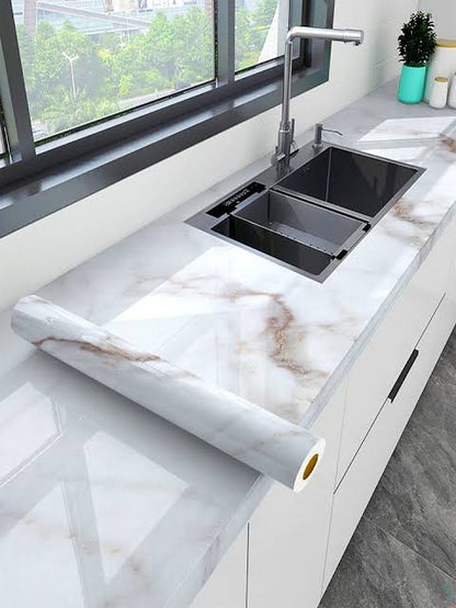 Marble Sheet Premium Self Adhesive White & Black Marble Sheet Sticker Waterproof, Oil & Heat Resistant Decorative Wallpaper for Kitchen, Cupboard, Walls, Cabinets, Countertops & Furniture 60cm × 200cm