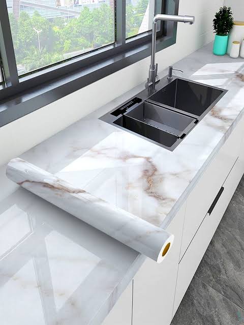 Marble Sheet Premium Self Adhesive White & Black Marble Sheet Sticker Waterproof, Oil & Heat Resistant Decorative Wallpaper for Kitchen, Cupboard, Walls, Cabinets, Countertops & Furniture 60cm × 200cm