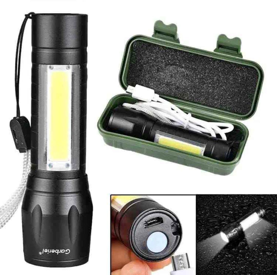 Zoomable Metal COB Flashlight Ultra Bright Rechargeable Waterproof LED Torch for Camping and Hiking