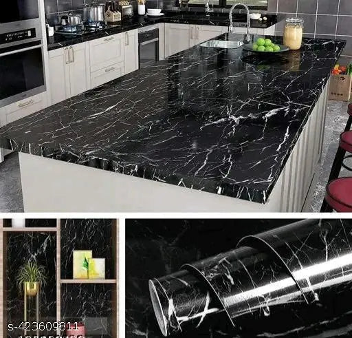 Marble Sheet Premium Self Adhesive White & Black Marble Sheet Sticker Waterproof, Oil & Heat Resistant Decorative Wallpaper for Kitchen, Cupboard, Walls, Cabinets, Countertops & Furniture 60cm × 200cm