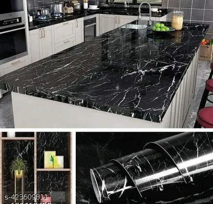 Marble Sheet Premium Self Adhesive White & Black Marble Sheet Sticker Waterproof, Oil & Heat Resistant Decorative Wallpaper for Kitchen, Cupboard, Walls, Cabinets, Countertops & Furniture 60cm × 200cm
