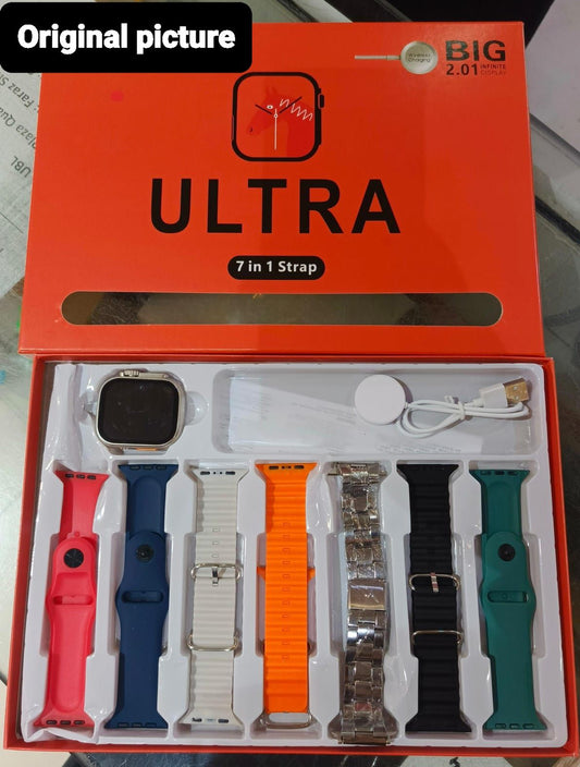 ULTRA Smart Watch Bluetooth Calling, HD Display, 7 Straps, Fitness Tracker, Waterproof & Stylish