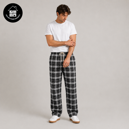 Men’s Cotton Checked Trousers – Soft Comfortable Casual & Lounge Wear Pants - Free Delivery