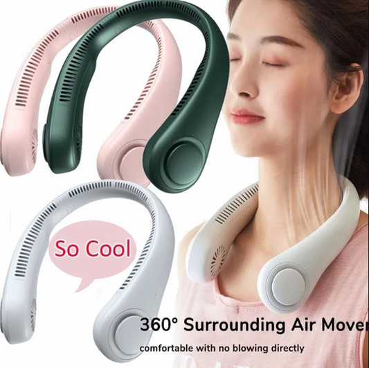 Bladeless Neck Fan – Portable, Hands-Free Cooling with 3 Speeds for Travel, Work & Outdoors