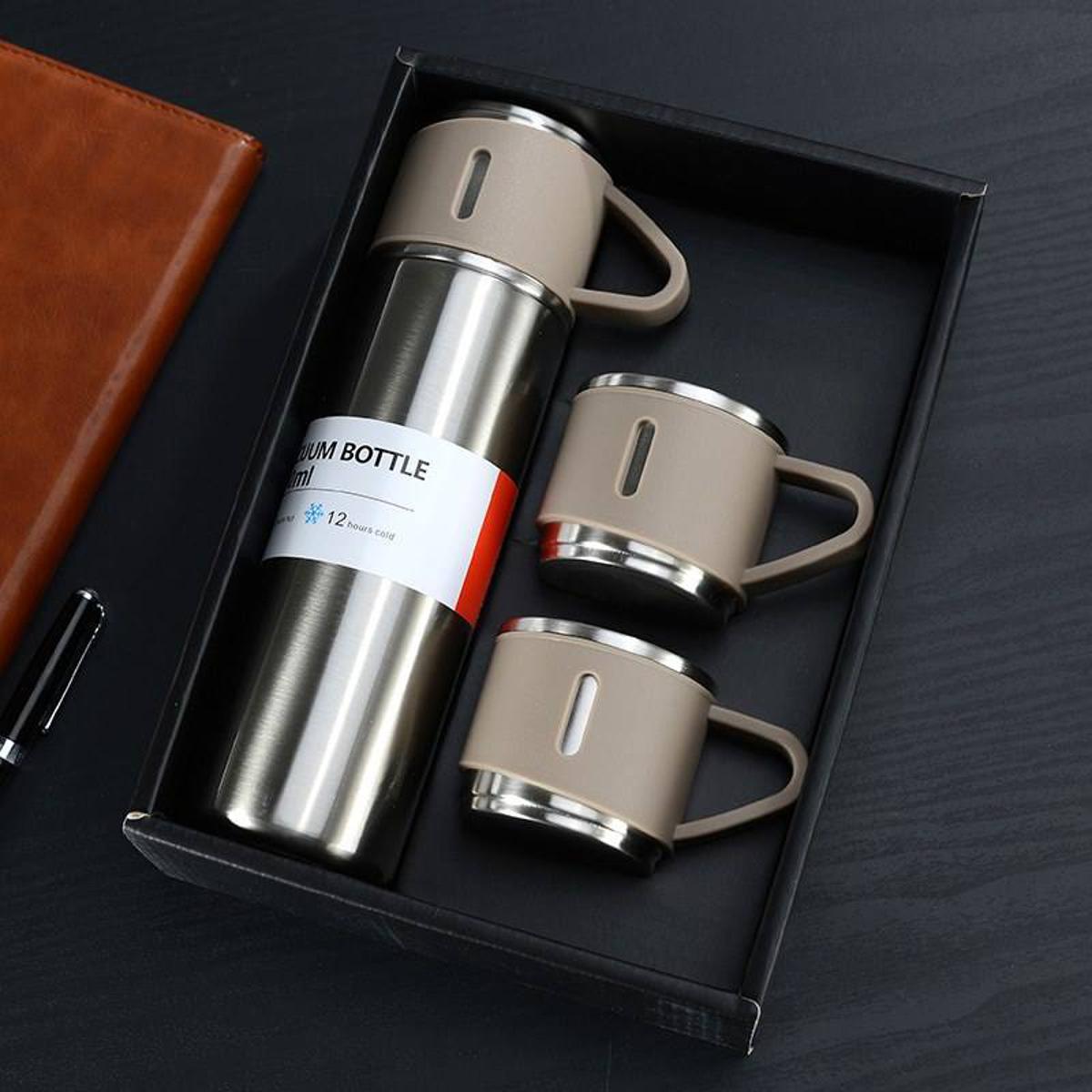 3 Cup Stainless Steel Vacuum Flask Set Double Layer Thermal Bottle for Hot and Cold Use