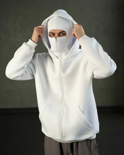 Balaclava Ninja Zipper Hoodie for Men – Full Face Mask Hoodie | Winter Windproof Streetwear | Stylish Warm Ninja Jacket