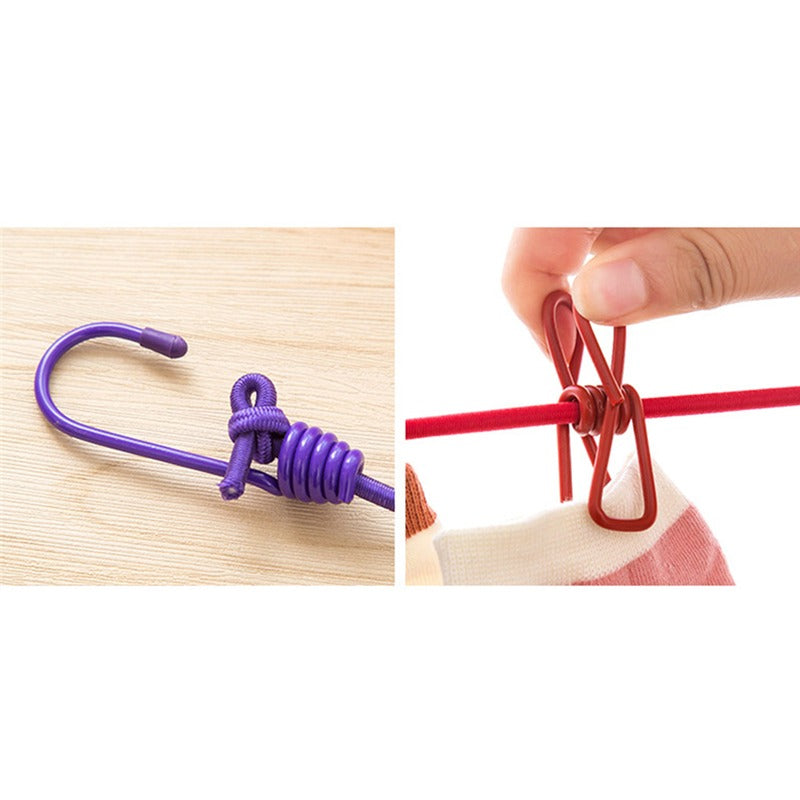 Portable Retractable Clothesline with 12 Clips - Adjustable Laundry Drying Rope, Compact and Lightweight, Perfect for Travel, Camping, and Home Use