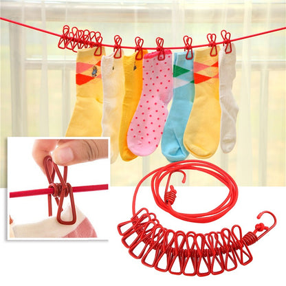 Portable Retractable Clothesline with 12 Clips - Adjustable Laundry Drying Rope, Compact and Lightweight, Perfect for Travel, Camping, and Home Use