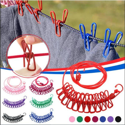 Portable Retractable Clothesline with 12 Clips - Adjustable Laundry Drying Rope, Compact and Lightweight, Perfect for Travel, Camping, and Home Use