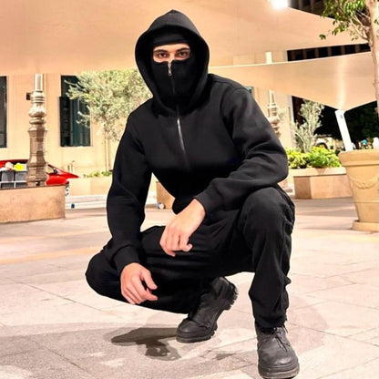 Balaclava Ninja Zipper Hoodie for Men – Full Face Mask Hoodie | Winter Windproof Streetwear | Stylish Warm Ninja Jacket
