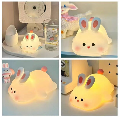 Cute Rabbit Silicone LED Night Light – Soft Touch USB Rechargeable Sleeping Lamp for Kids Bedroom & Nursery - Free Delivery