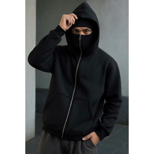 Balaclava Ninja Zipper Hoodie for Men – Full Face Mask Hoodie | Winter Windproof Streetwear | Stylish Warm Ninja Jacket