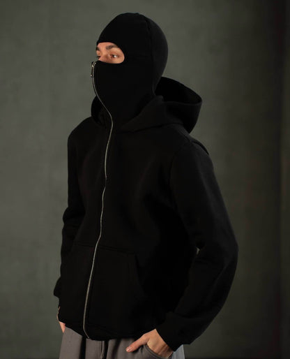 Balaclava Ninja Zipper Hoodie for Men – Full Face Mask Hoodie | Winter Windproof Streetwear | Stylish Warm Ninja Jacket