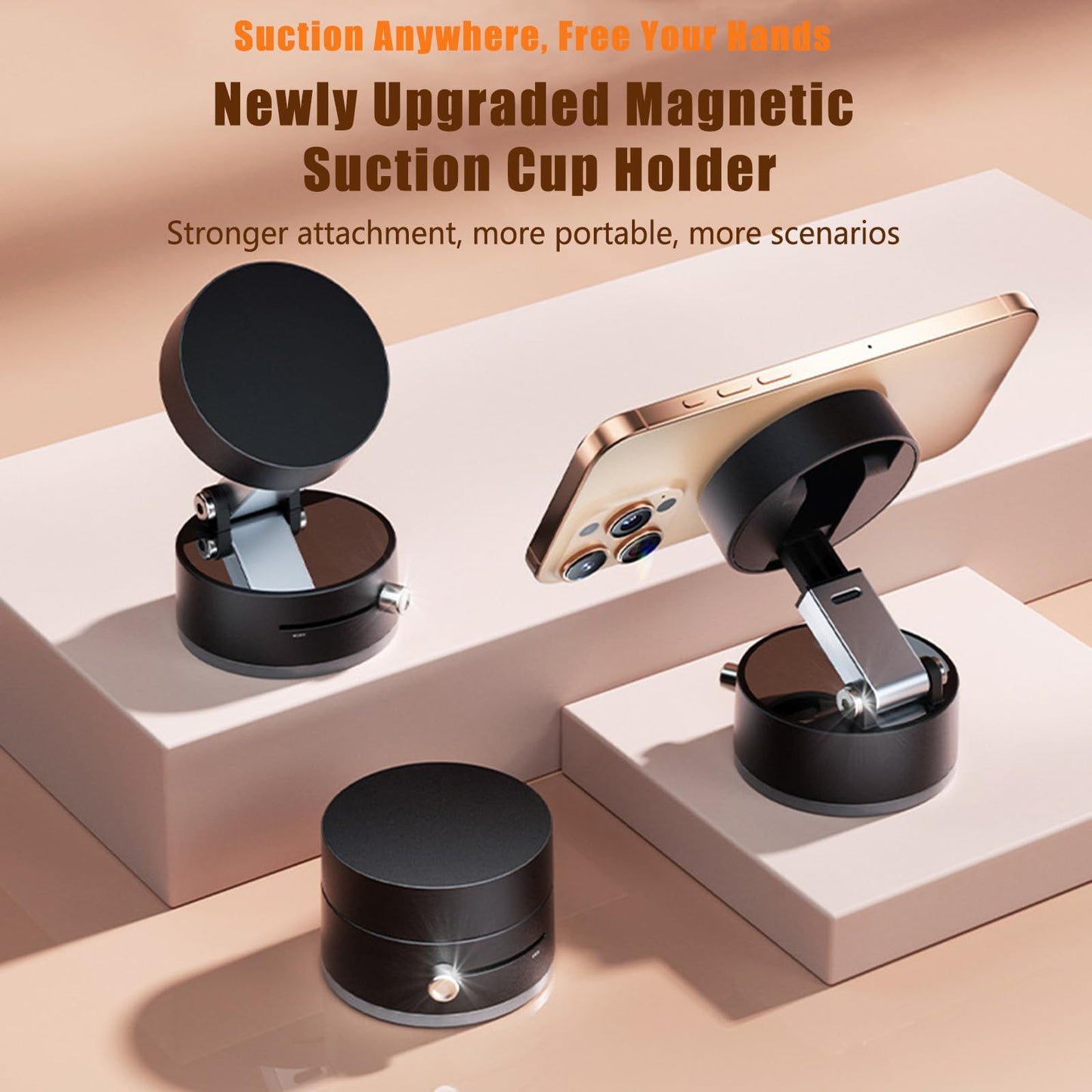 Pocket Magnetic Suction Base Round Mobile Holder – Mini Strong Magnetic Phone Stand with Suction Cup for Desk, Car & Travel