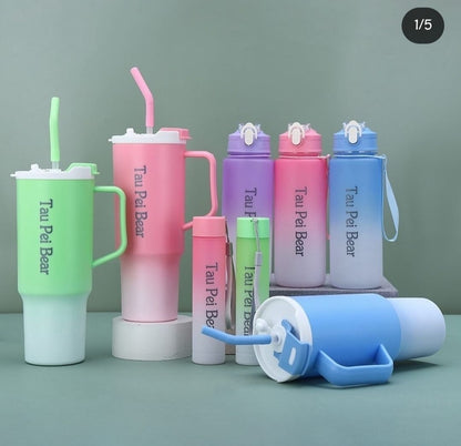 3-in-1 Gradient Tumbler Mug 1200ml | Plastic Body | Leakproof Travel Mug with Straw & Lid