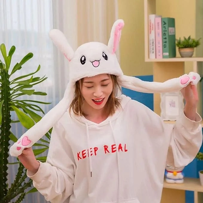 Bunny Ear Jumping Cap with LED Light – Cute Moving Ear Hat for Kids & Adults