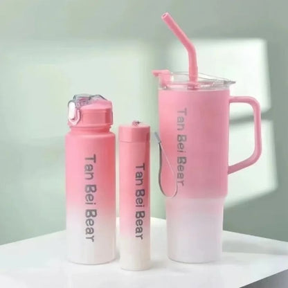 3-in-1 Gradient Tumbler Mug 1200ml | Plastic Body | Leakproof Travel Mug with Straw & Lid
