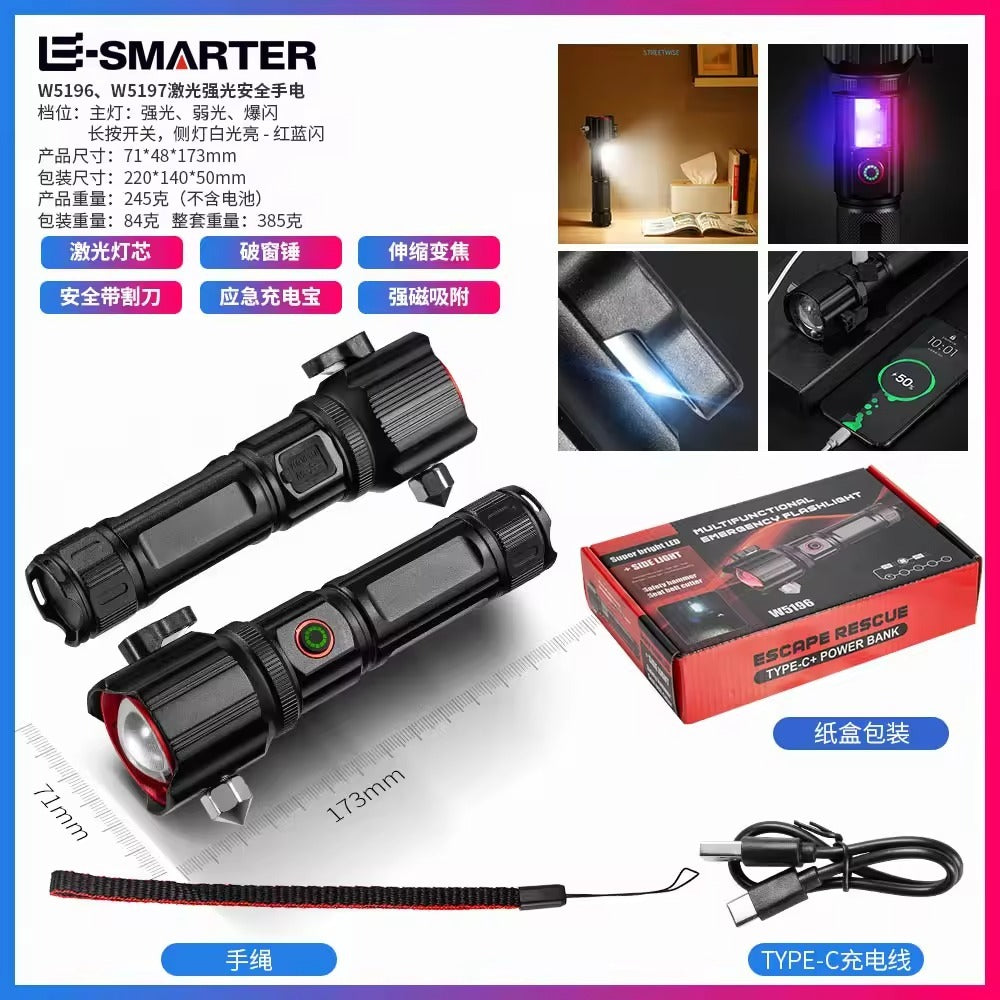 8-in-1 Emergency LED Flashlight – 12000mAh Power Bank, Metal Body Torch with 1KM Range & Safety Tools